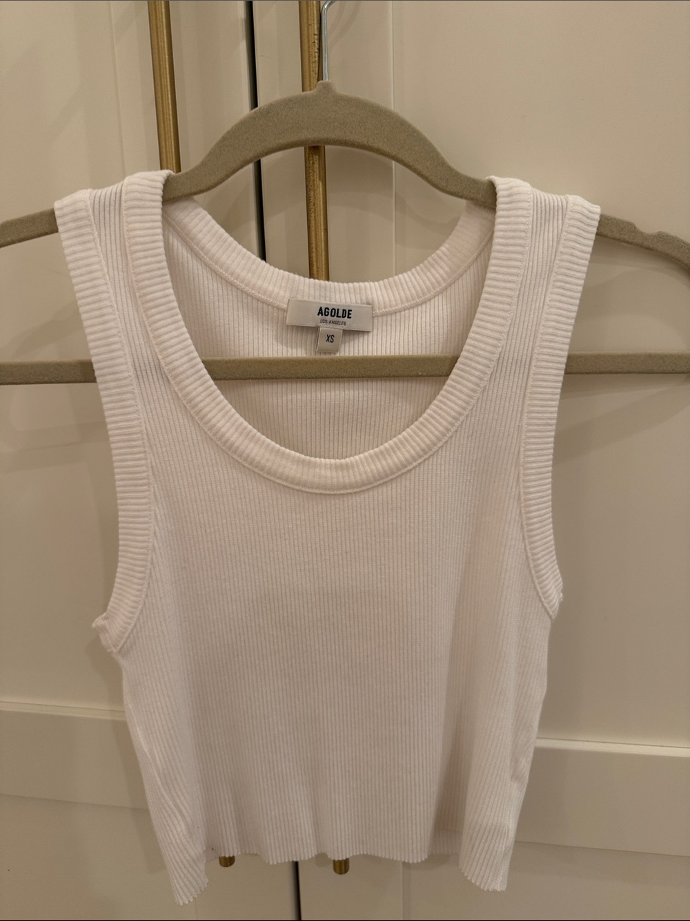 Agolde Cropped Poppy White Ribbed Scoop Tank, NWOT
